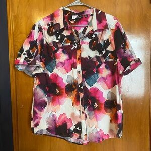 New York & Company Pink Floral Button Down Shirt